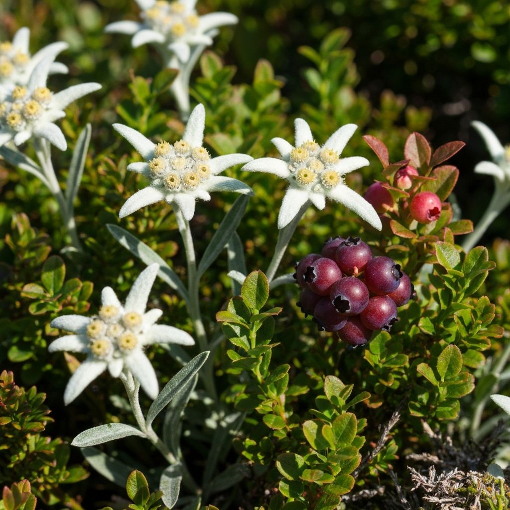 Alpine Kräuter und Beeren in natürlicher Umgebung
